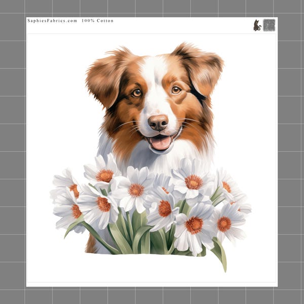 Australian Shepherd 100% Cotton Fabric Panel Block Quilt Square M5129