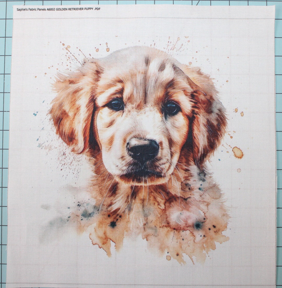 Golden Retriever Puppy 100 Cotton Fabric Panel Square Small Quilting