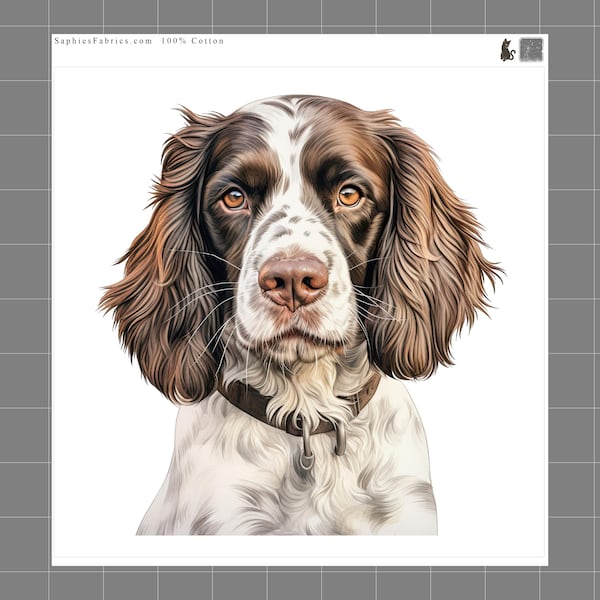 English Springer Spaniel 100% Cotton Fabric Panel Block Quilt Square J5021