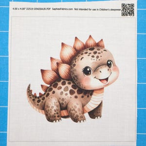 Dinosaur 100% Cotton Fabric Panel Block | Small Sewing Quilting Square D2519