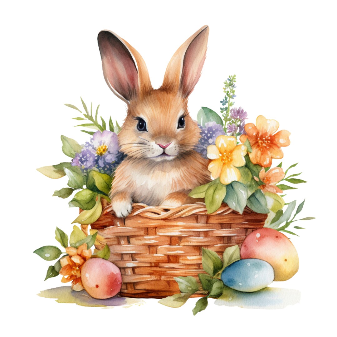 Bunny Rabbit in Basket 100% Cotton Fabric Panel Square Small - Etsy