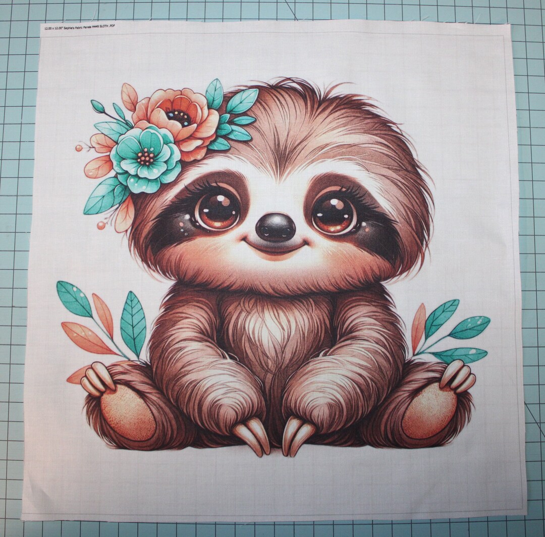 Sloth 100% Cotton Fabric Panel Square Small Sewing Quilting Block M449 ...
