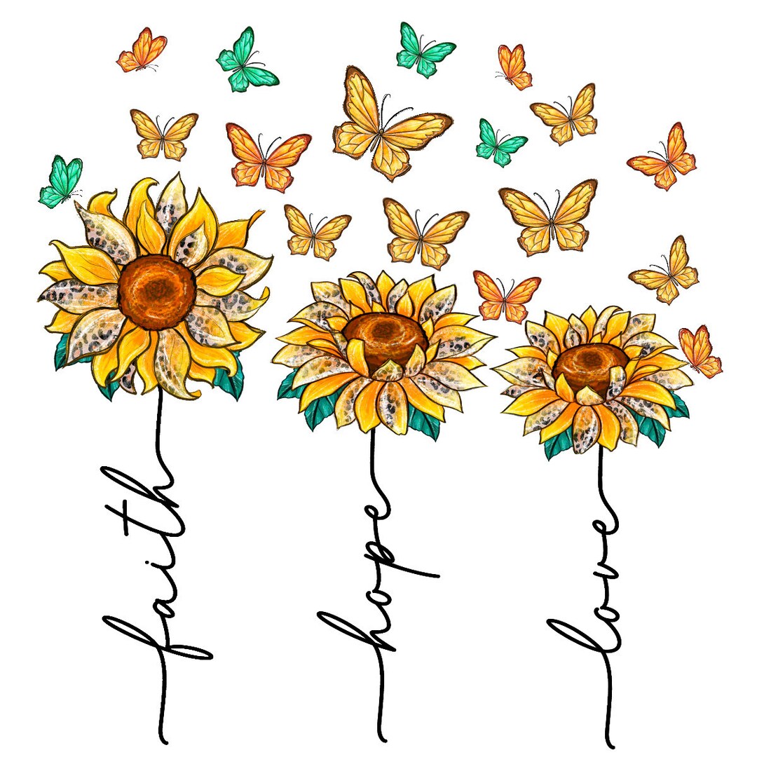 Sunflower Hope Faith Love 100 Cotton Fabric Panel Square Small