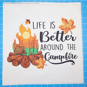 Camping Campfire 100% Cotton Fabric Panel Block | Small Sewing Quilting Square A262