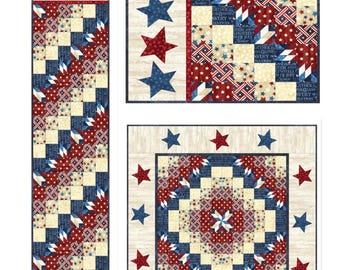 Patriotic Stars & Stripes Placemats Table Runner Wall Hanging Set~ Digital Quilt Pattern .PDF Download