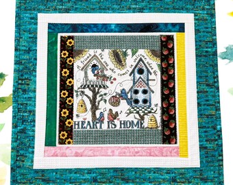 A Friend Comes in Welcome Quilted Wall Hanging or Table Topper Gift The Heart Is Home Garden Birds Sunflowers