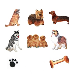 Dog Iron On Patch Embroidered Applique Choice: Golden Retriever Collie Yorkie Bone Paw Prints