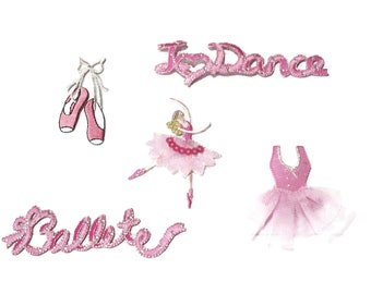 Pink Ballerina Dance Embroidered Applique Patch Set~ Ballet Shoes Slippers Heart Dancer Iron On Patches