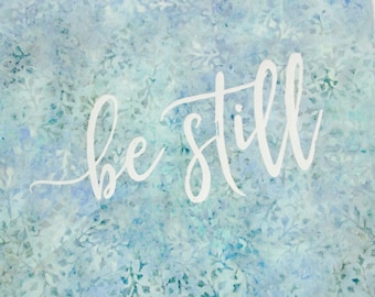 Be Still Fabric Quilt Panel: Peaceful Seafoam Green Blue Gray Floral Leaves (15")