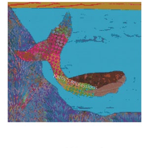 Cross Stitch Pattern BEAUTIFUL MERMAID Swimming in Ocean at Sunset ~ Mermaid Digital PDF Instant File to Download and Print