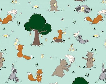 Lightning Bugs Woodland Animals Fox Bear Raccoon Minky Fabric Shannon Fabrics 2 Yard Cut
