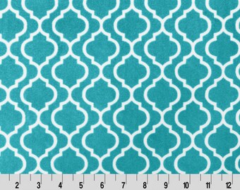 Shannon Fabrics 2 Yard Cut Trellis Cuddle Minky Fabric Teal Green White Geometric Quatrefoil