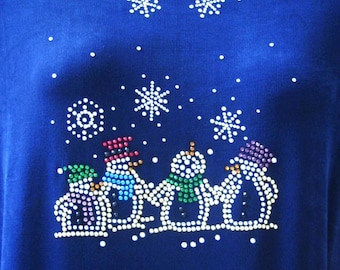 Four Rhinestone Snowmen Winter Snow Day Iron-On Crystals Transfer Snowflakes Colorful Hot-fix Rhinestuds Bling