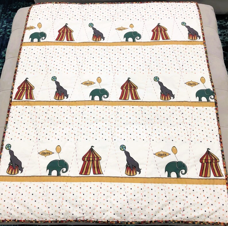 Kids Circus Big Top Tent Elephant Seal Penguin Your Choice 6.5 Fabric Quilt Square Block or Set image 6