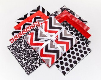 Monochromatic Minky Cuddle Cake Shannon Fabrics~ (20) Black Red White Fabric Quilt Squares~ 10"