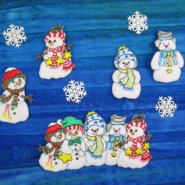 Winter Snowmen Snowflakes Embroidered Applique Patch Set Snow Family Friends Appliques