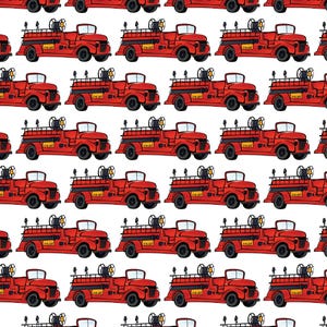Fire Truck Fabric Repeat By The Yard Fat Quarter or Quilt Square~ Fire Truck Firemen Firefighter Rescue Department Kids Fabric FQ BTY