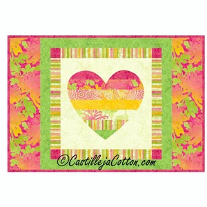 Dazzling Heart Placemat Digital Quilt Pattern .PDF Download Pieced Fusible Applique Techniques~ 19.5&quot; x 13.5&quot;