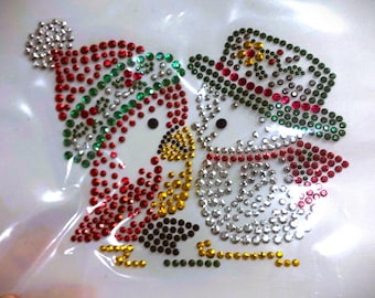 Penguin Snowman Rhinestone Transfer Winter Red Green Silver Fun Iron-On Bling