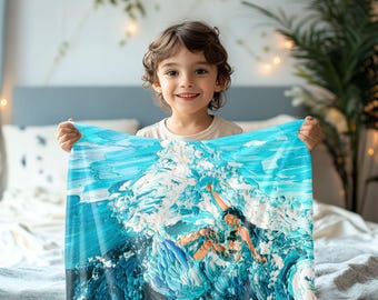 Surfer Girl Extreme Surfing Rip Curl Ocean Wave Painterly Surf~ 17.5" Minky Panel