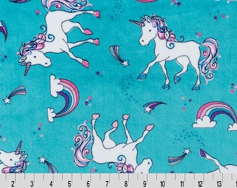 Rainbow Magic Unicorns Turquoise Purple White Minky Fabric Shannon Fabrics 2 Yard Cuddle Cut