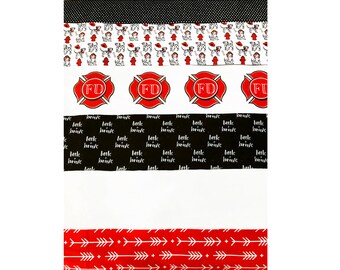 Baby Boys Firemen Minky Fabric Quilt Strip Set: (6) Brave Fire Emblem Dalmatians (36x7.5")