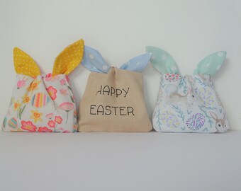 Bolsas de regalo de tela con orejas de conejito de Pascua, bolsas de Pascua, bolsas de favor, bolsas de regalo, tela de Pascua, bolsas de regalo de tela