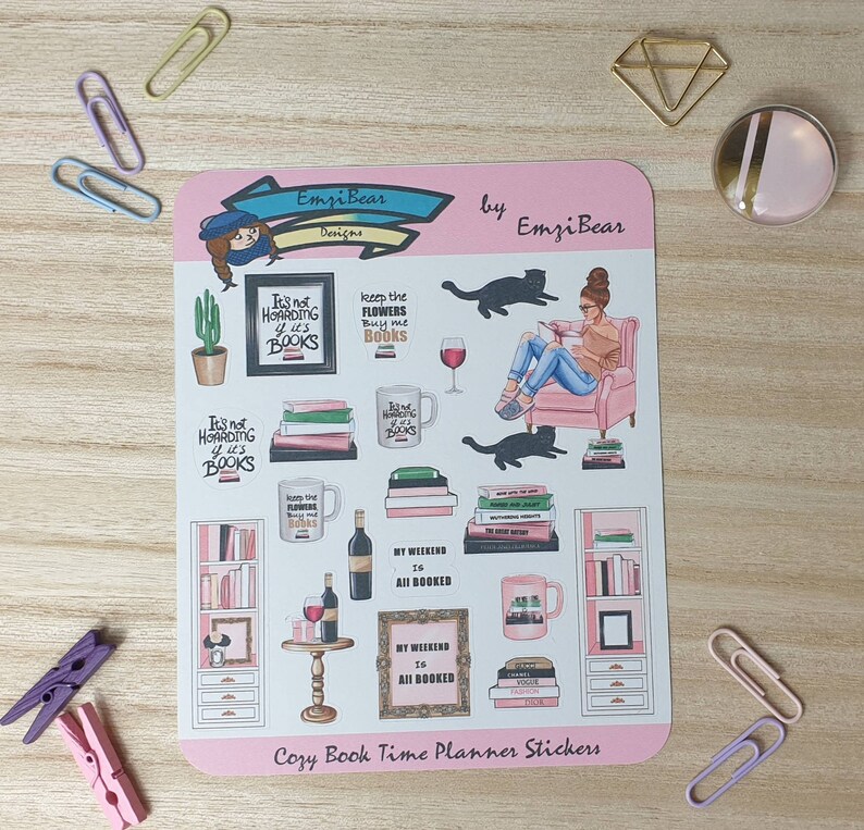 Matte Cute Reading Journal Stickers Bookworm Planner | Etsy