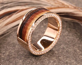 Horse hair ring 585 rose gold with diamonds