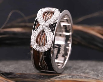 Horse hair ring 585 white gold with infinity sign and diamonds