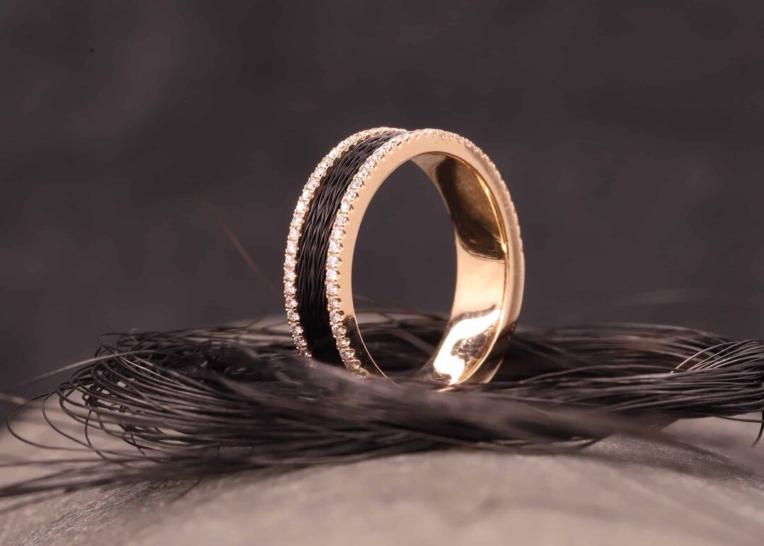 Horse Hair Ring 585 Rose Gold With Diamonds Etsy