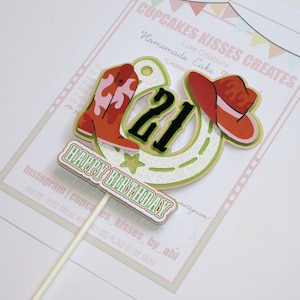 Cowgirl Birthday Cake Topper: Glittery Cowboy Boot & Hat