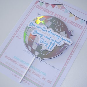 1 Happy Birthday, Dancing Queen Only 17, Cake Topper, Pretty, Homemade, Disco Ball, Abba, Glittery. 15cm