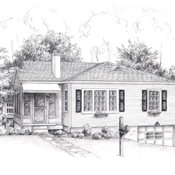 Pencil sketch House drawing from your photo 5" x 7" drawing