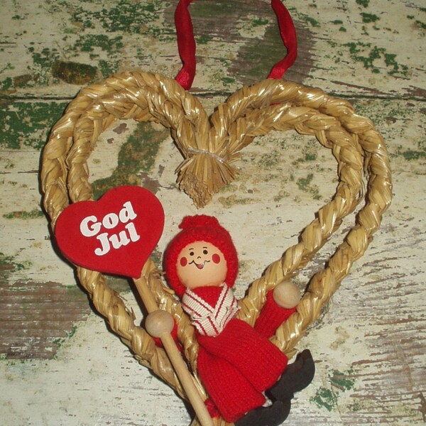 Vintage God Jul Swedish Original Ljungstroms 0f Sweden Straw Heart Tomte Christmas hanging