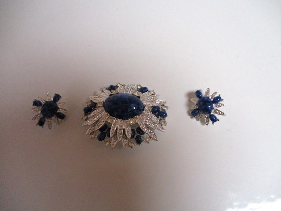 Vintage Sarah Coventry Faux Lapis Silvertone & Rh… - image 2