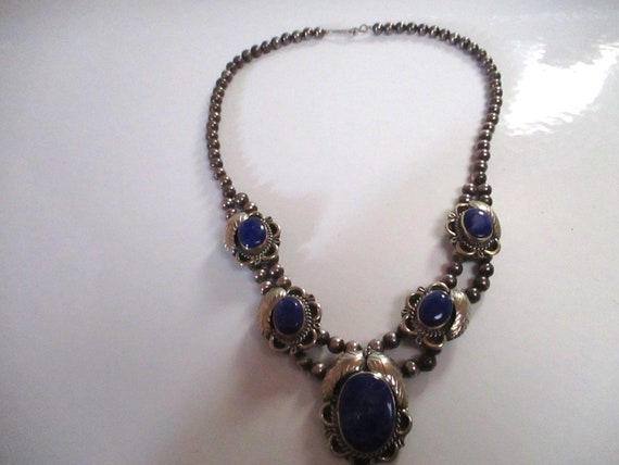 Vintage Lapis Lazuli Sterling Silver Necklace Ben… - image 1