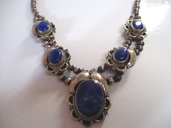 Vintage Lapis Lazuli Sterling Silver Necklace Ben… - image 2