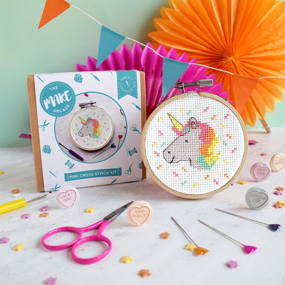 Unicorn cross-stitch kit from the Make Arcade