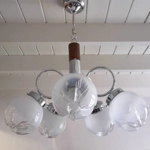 Mid Century modern design chandelier space age white globe glass lamp shade European Vintage Lighting image 1