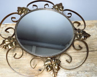 Vintage Sunburst Wall Mirror - MCM Retro 1980s Floral Gold Gilded Metal Sun Burst Style Mirror