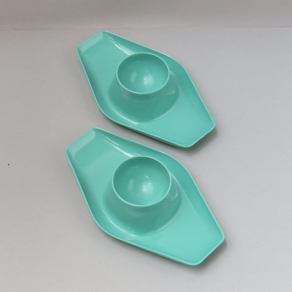 A Pair Turquoise Blue Plastic Egg Cups - DBP Plastics Antwerp Belgium - European Vintage