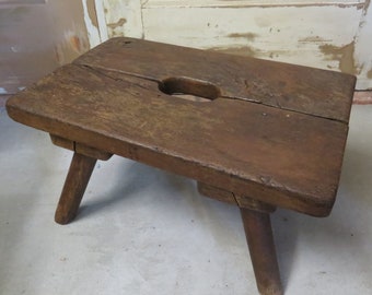 Antique 19th Century French Oak Footstool - Rustic Wooden Stool or small side table - 1800s  decoration