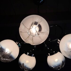 Mid Century modern design chandelier space age white globe glass lamp shade European Vintage Lighting image 7