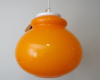 Jupiter Vintage Orange Glass Pendant Light with original Hang Tag - French Retro Orange Glass Lamp - European Vintage Lighting