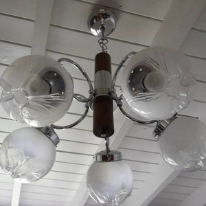 Mid Century modern design chandelier space age white globe glass lamp shade European Vintage Lighting image 3
