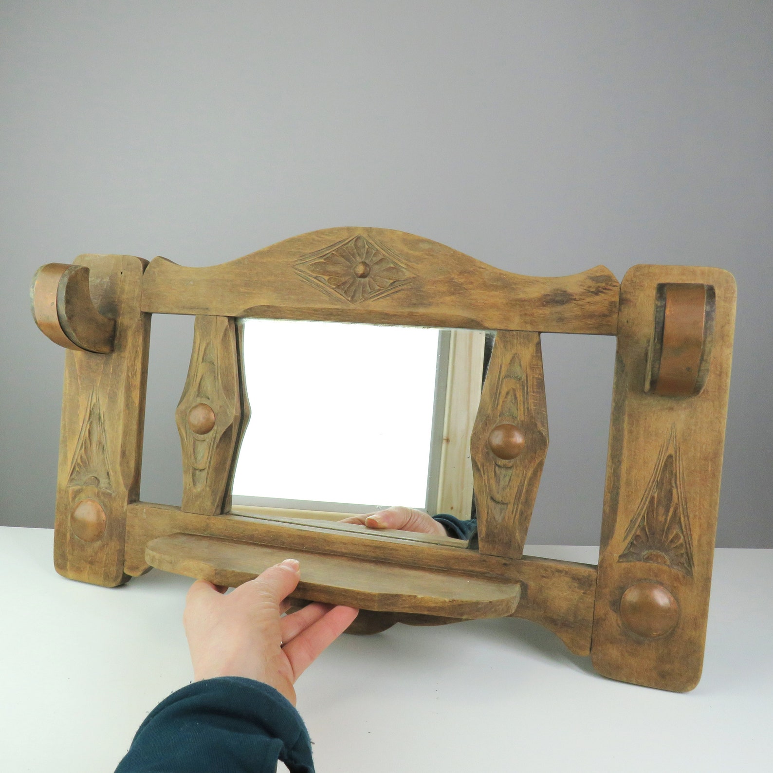 Vintage Wooden Wall Mirror With Shelf Midcentury 1950s 1960s - Etsy