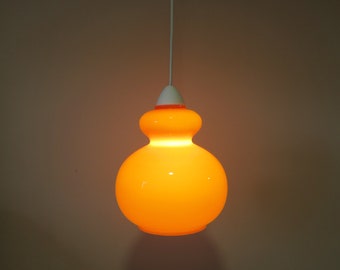 Vintage oranje glazen hanglamp - MCM Retro oranje glazen lamp - Europese vintage verlichting