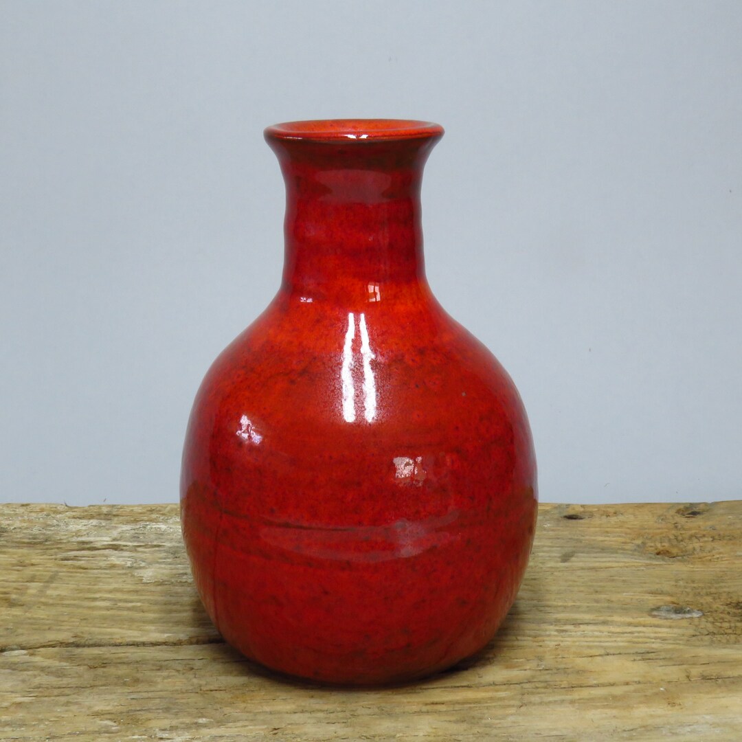 Handmade Red Studio Art Pottery Vase - Artist Signed Thrown Red Glazed ...
