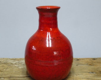 Handmade thrown vase with red glaze- artist signed Studio art Pottery